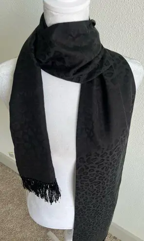 Saint Laurent Silk Black Leopard Patterned Opera Scarf with fringe