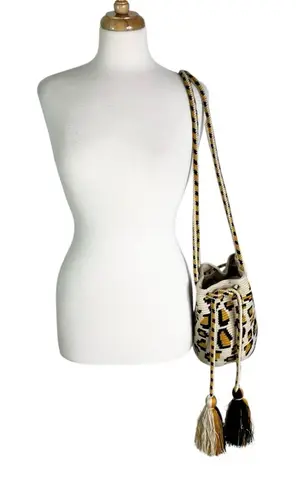 None Crochet Wayuu Bag with Tassel Drawstring Strap