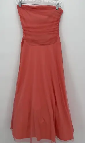 Scene Y2k Coral Pink/Orange Strapless Tulle Formal Dress Midi Size 3/4 Junior Orange