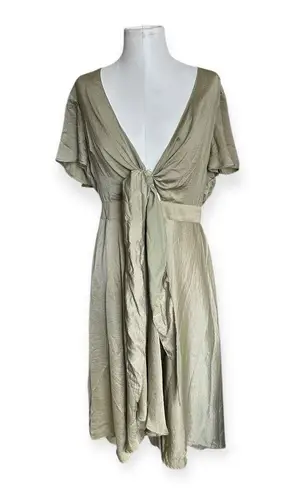 Billy J Sunny Daze Olive Green Tie Front Cutout Dress Size 14