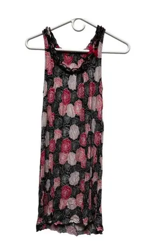 Sleeveless Rayon Knit Night Gown Size Small White/pink Flowers Dress 0105 Blue