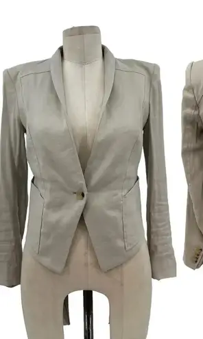 Helmut Lang Cropped Blazer Jacket in Aritfact Linen Blend Beige Size 2