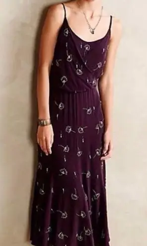 Tracy Reese NWT Anthropologie  Purple Beaded Silk Godet Slip Dress Midi Size 8