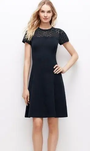 J.Crew  BLACK COCKTAIL DRESS WITH EYELET TRIM SHORT CAP SLEEVE FIT N FLARE SZ 6