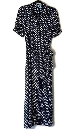 Draper James  Navy Blue Heart Print Button Down Maxi Dress Size 8