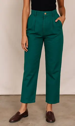 Big Bud Press Trousers Women’s Petite Small Green High Rise Relaxed Fit Cotton Size 26