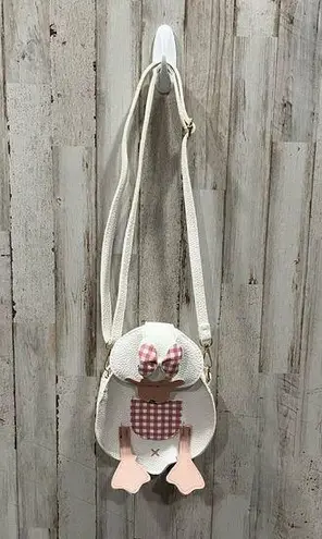 Cartoon Cute White Duck Pink Plaid Crossbody Bag Novelty Quirky Tik Tok