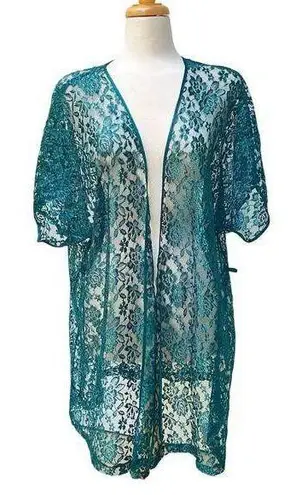 Vintage Alexandra Nichole Robe Lace Duster Sz XL Emerald Green Lingerie Boudoir