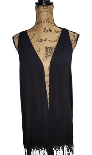 New Directions Fringe Vest Sleeveless Lace Back Cover Up Black Size L Size L