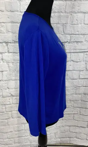 Karen Scott petites snowflake top w/rhinestones longsleeve blue PXL