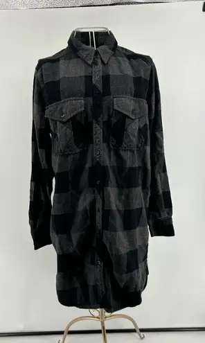 Wilfred Aritzia Free black gray long sleeve plaid flannel shirt dress size small