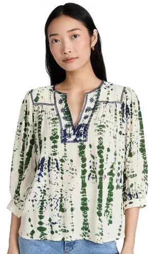 Ba&sh Green Blue Patterned Iris Blouse women’s small boho fall career artsy bold