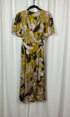 Hutch Anthropologie Mustard Yellow Floral Wrap Midi Dress Sz.XS