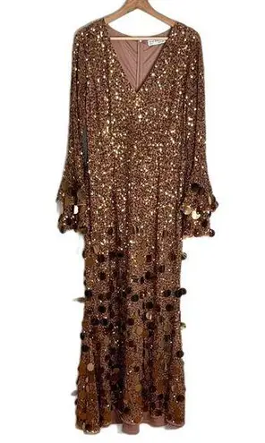 Mac Duggal style 94016 3D hanging disco Sequin copper Evening party Dress SZ 12