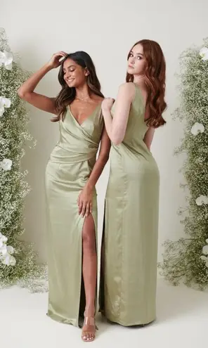 Pretty Lavish Esmee Wrap Maxi Bridesmaid Dress Olive Green Formal Elegant Size 2