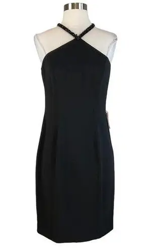 Carmen Marc Valvo  Women's Cocktail Dress Size 6 Black Crepe Beaded Halter Sheath