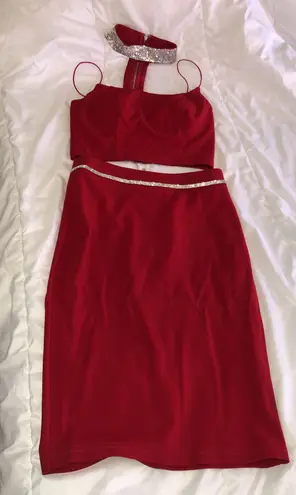 ENTRY Red Two Piece Rhinestone Set Size Small