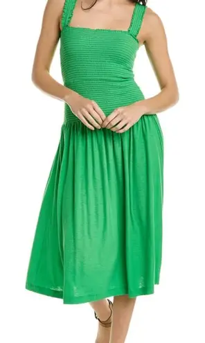 Nation Ltd Nation LTD Bright Green Gabby Smocked Midi 100% Pima Cotton Casual Tank Dress L