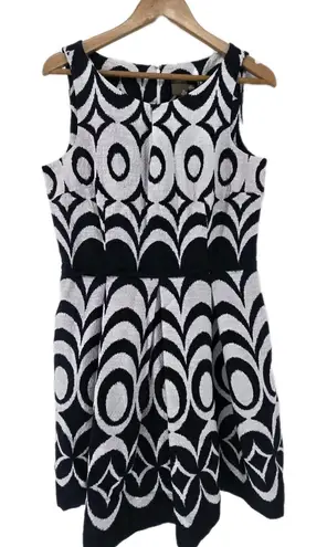Taylor Dress Women's 14 Navy & White Jacquard Fit & Flare Cruise Vacation Beach Black Size 14P