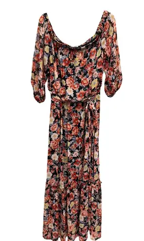 Premier Amour Maxi Dress Floral Print Sheer Overlay Bohemian Size 16 Black