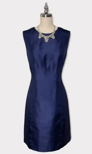 Tahari Satin Sheath Dress Navy Blue Size 4 Small