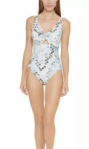 DKNY  SPLASH Peek-a-boo Twist Front Cutout Blue One-Piece Swimsuit US 12 NWT