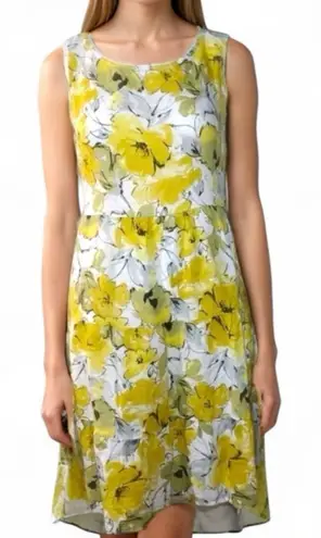 Valentina Naldi Floral Yellow Dress Sleeveless dress line Made In Italy Medium