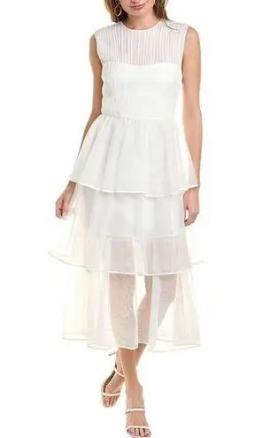 Jonathan Simkhai NWT Benton Tulle Plisse Midi Dress in White Size 4