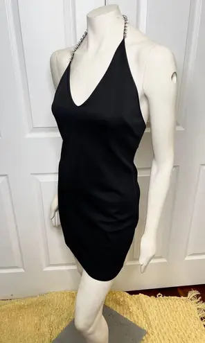 Revolve AREA Embellished Crystal Halter Asymmetrical Mini Dress Black Size 10