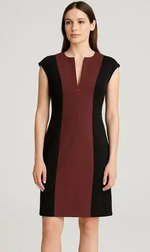 Akris Punto Colorblock Sheath Dress Black Burgundy Size 10