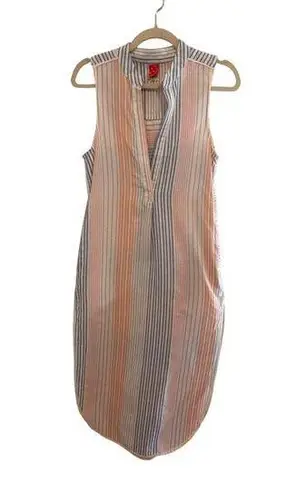 Red Carter Size XS Striped Long tunic top dress 100% Cotton Sleeveless Duster