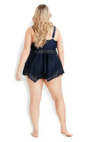 Avenue NAVY Jacquard Tankini Swim Top, Size:US 14W Blue