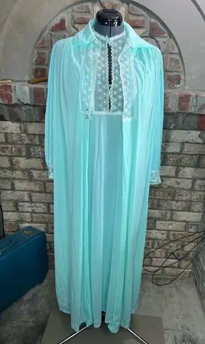 nightgown robe set blue lace long vintage lovecore Size M