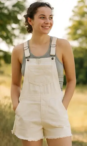 Aerie  Cream Distressed Shorts with Adjustable Straps - Image 1