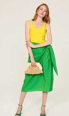 ROSIE ASSOULIN Women's Yellow Green Wrap Sarong Scoop Neck Beach Dress Size 6