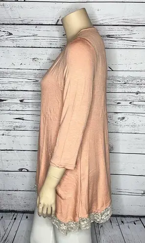 LOGO By Lori Goldstein LOGO Lori Goldstein NWOT Sz XL Pink - Lace Asymmetrical Slub Knit Top w/ Pockets