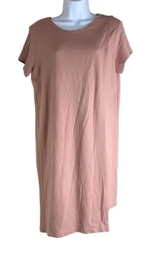 Vintage Meg XS Pullover Sheath Dress Pink Short Sleeves Lagenlook Asymmetric Hem
