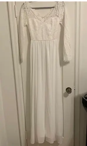 Lulu’s Forever Starts Tonight White Lace Long Sleeve Maxi Wedding Bridal Dress Size XS