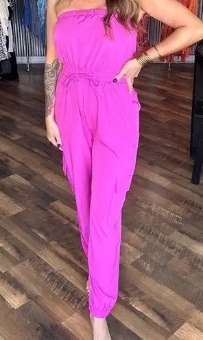Women's Fuchsia Strapless Jumpsuit Pink