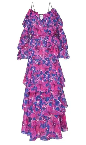 MISA Los Angeles  Paradis Tiered Floral Maxi Dress Purple and Blue Size XS NWT