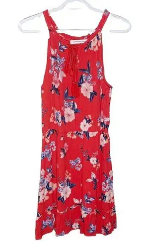 Cupcakes and Cashmere Cupcake and Cashmere crepe coral red floral ruffled tassel tie sun dress size L