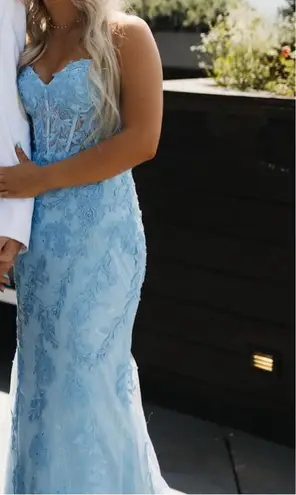Light blue prom dress, mermaid style, corset back Size 0