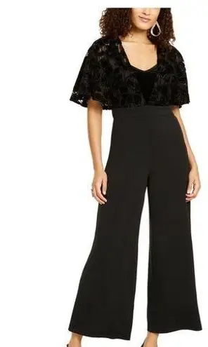 Thalia Sodi Thalia Soda XS Black Jumpsuit Floral Velvet Lace Wide Leg