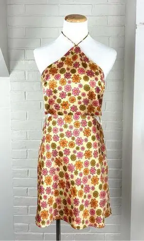 NWT Cotton Candy Retro Floral Halter Neck Cut Out Mini Dress Size M Orange Size M