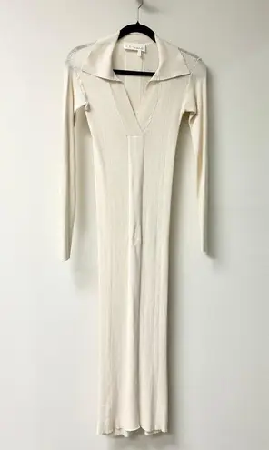 REMAIN Birger Christensen Joy Long Sleeve Rib Midi Sweater Dress Cream Women's S