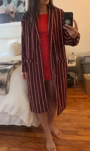 Maroon Striped Duster Jacket Red