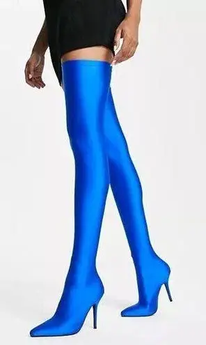 Azalea Wang Womens Blue Stiletto Heel Heart Out Extreme Thigh High Boots Size 11