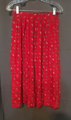Chaus Petites Red Paisley Skirt, Women's 10P Vintage Midi, Floral Pleated Skirt Size 10