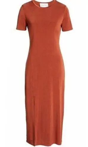 Charles Henry Orange Sheath Maxi Dress Crew Neck