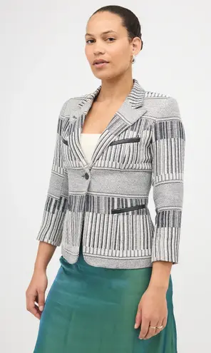 Smythe Woven 90s Shrunken Blazer Black White Abstract Stripe One Button Size 6